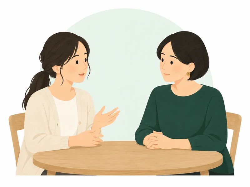 保護者の話に耳を傾ける講師のイラスト